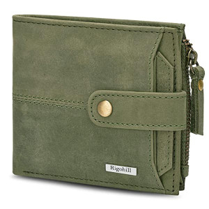 RIGOHILL Doger Olive Green Mens Leather Wallet | Leather Wallet for Men | RFID Mens Wallet