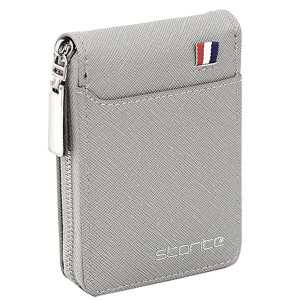 Storite PU Leather 9 Slot Vertical Credit Debit Card Holder Money Wallet Zipper Coin Purse for Men Women - Silvergrey (11.5 x 2 x 8 cm)