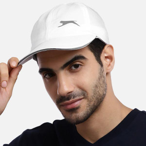 "Men White Brand Logo Printed Snapback Cap "