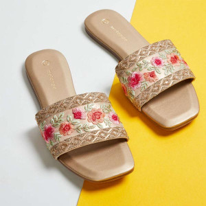 Women Embroidered Open-Toe Flats